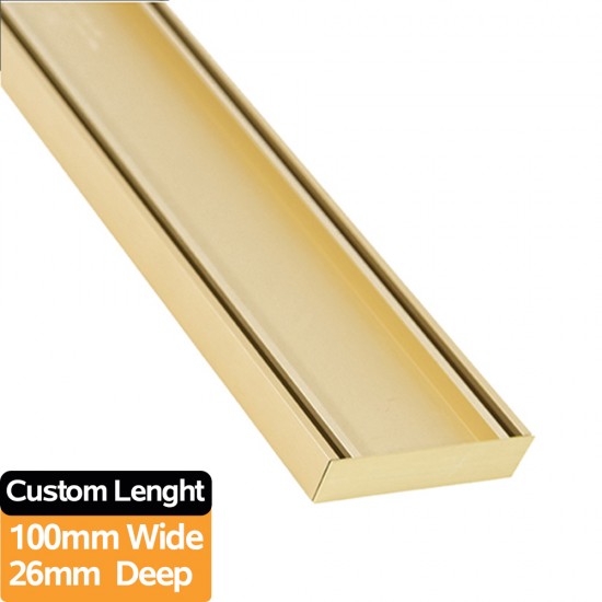 100-5600mm Lauxes Shower Grate Drain Aluminium Matte Yellow Gold Slimline Tile Insert Indoor Outdoor Surface